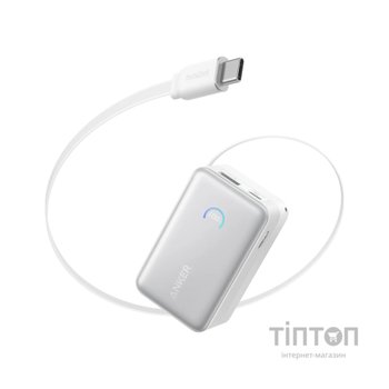 Батарея універсальна Anker 10000mAh Nano 45W, Built-In USB-C Cable, White (A1638H21)