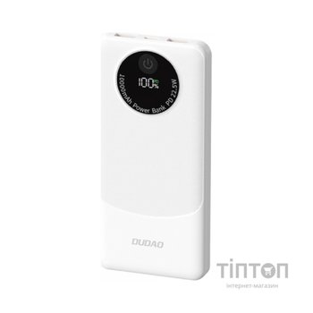 Батарея універсальна Dudao 10000mAh K12 22.5W, PD, QC, 2*USB-A, USB-C(In/Out), White (6976625333875)