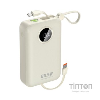 Батарея універсальна Dudao 20000mAh K14+ 22.5W, PD, QC, USB-A, USB-C(In/Out), with built-in USB-C/Lightning cables, White (6977196680023)