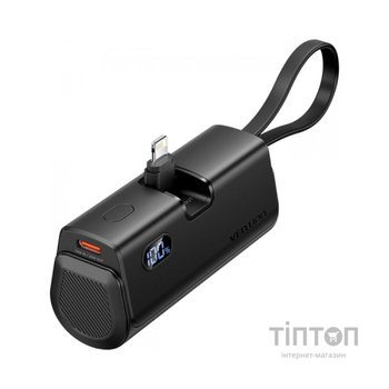 Батарея універсальна Vention 4800mAh 22,5W PD, USB-C In/Out, LED display, with built-in Lightning cable Black (FHRB0)