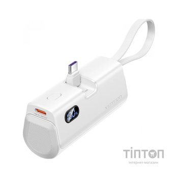 Батарея універсальна Vention 4800mAh 22,5W PD, USB-C In/Out, LED display, with built-in USB-C cable White (FHQW0)