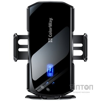 Універсальний автотримач ColorWay FlameGrip, автозажим, Wireless Charger 15W Black (CW-CHAW070Q-BK)