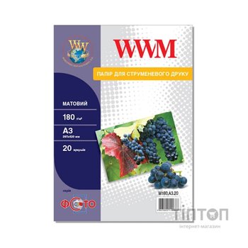 Фотопапір WWM матовий, A3, 180г/м2, 20 листків