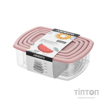 Харчовий контейнер Ardesto Fresh Набір 0.25/0.5/0.75/1.2л, пластик, прямокутна, рожевий (AR1312P)