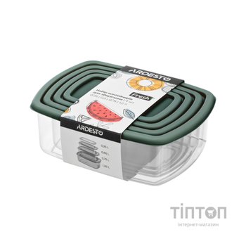 Харчовий контейнер Ardesto Fresh Набір 0.25/0.5/0.75/1.2л, пластик, прямокутна, зелений (AR1312G)