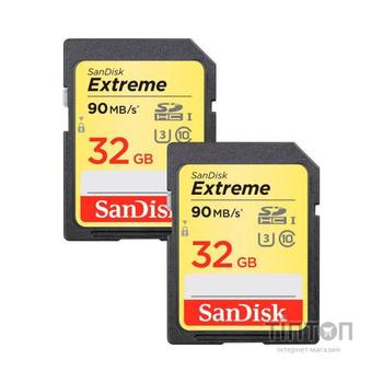 Карта пам'яті SANDISK 32GB SDHC class 10 V30 UHS-I U3 Extreme 2-pack (SDSDXVE-032G-GNCI2)