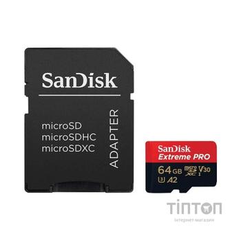 Карта пам'яті SanDisk 64GB microSDXC class 10 UHS-I U3 Extreme Pro V30 (SDSQXCY-064G-GN6MA)