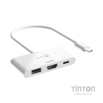 Концентратор J5create USB-C 3-in-1 HDMI + USB + USB-C PD white (JCA399-N)