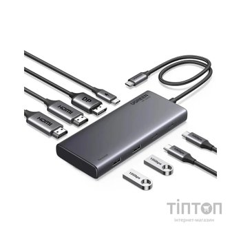 Концентратор Ugreen USB-C to 2xUSB 3.2 + 2xUSB-C 3.2 + 2xHDMI + DP 4K60Hz + PD 100W CM639 gray (35625)