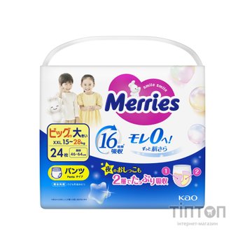 Підгузки Merries трусики Розмір XXL (15-28 кг) 24 шт (4901301442918)