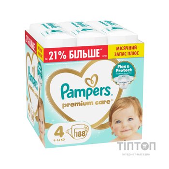 Підгузки Pampers Premium Care Розмір 4 (9-14 кг) 188 шт (8006530223829)