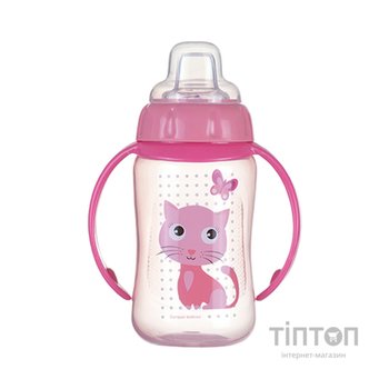 Поїльник-непроливайка Canpol babies Cute Animals Котик з м'яким носиком і ручками 320 мл (56/512_pin)