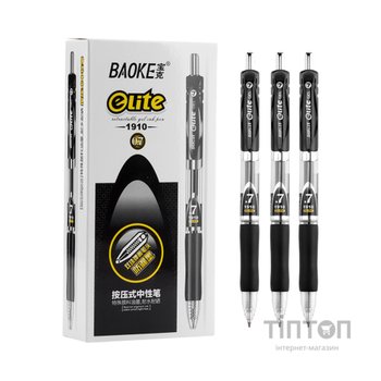 Ручка гелева Baoke Elite автоматична 0.7 мм, з грипом, чорна, 12 шт (PC1910-black)