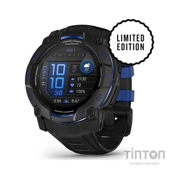 Смарт-годинник Garmin Instinct 3, 50mm, AMOLED, Black with Bolt Blue Accents, GPS смарт-годинник (010-03020-03)