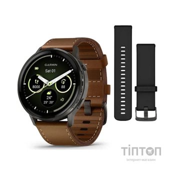 Смарт-годинник Garmin Venu 4 (45mm), Black w/ Slate + Leather, GPS смарт-годинник (010-03014-03)