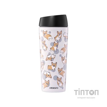 Термокружка Ardesto Coffee Time Animals Corgi 450мл, нержавіюча сталь, сірий (AR2645CR)