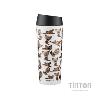 Термокружка Ardesto Coffee Time Animals Yorkie 450мл, нержавіюча сталь, сіро-бежевий (AR2645YT)