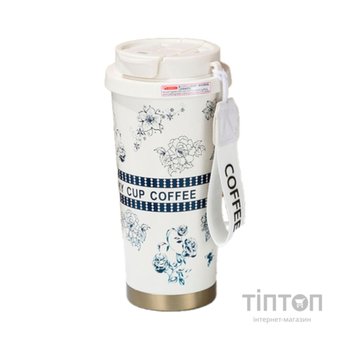 Термокружка Merlion TermCoffee 500 мл з трубочкою, біла з сірим (TermCoffee-500WG)