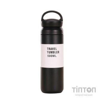 Термос Merlion Travel Tumbler 350 мл, подвійна кришка з ручкою, чорний (SUS304-350Black)