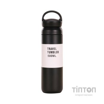 Термос Merlion Travel Tumbler 500 мл, подвійна кришка з ручкою, чорний (SUS304-500Black)