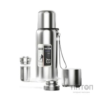 Термос Merlion з ситечком та чашкою 1 л, сталевий (ZK-127-1000Grey)
